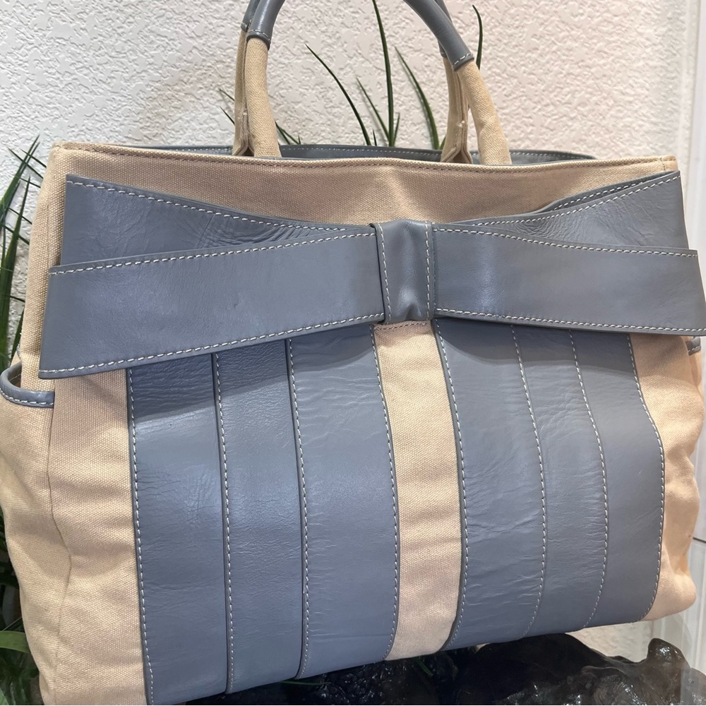💋💋RARE💋💋 Zac Posen Leather And Canvas Tote Bag - Picture 3 of 16